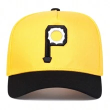 1Piece Men Letter P Side Geometric Patterns Embroidered Baseball Cap Outdoor Adjustable Sunscreen Leisure Hat Spring Autumn Travel Tourism Beach Vacation - Màu vàng - Xem 2