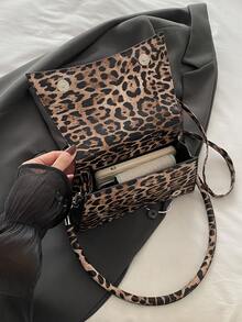 2 件肩带时尚豹纹翻盖单肩包，带金属五金装饰的休闲斜挎包，可调节肩带，休闲大手提包，腋下包，通勤手提包，多功能 - 彩色 - 查看 8