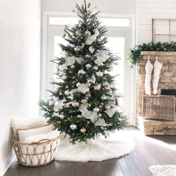 1pc zachte flanellen kerstboomrok met sneeuwvlokpatronen, opvouwbaar en wasbaar, geschikt voor kerstboomversiering in woonkamer, slaapkamer en buitenscènes