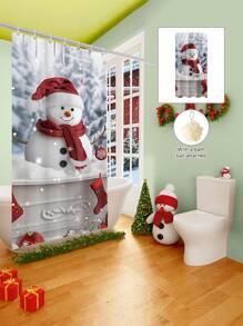 Conjunto de cortina de chuveiro com boneco de neve vermelho de Natal, 1/2/3/4 peças, com 12 ganchos e uma bola de chuveiro, cortina de chuveiro de poliéster impermeável e resistente a mofo, tapete antiderrapante para banheiro, tapete em U para vaso sanitário, capa protetora para vaso sanitário, conjunto decorativo para banheiro, sem necessidade de furadeira, vários tamanhos disponíveis, acessórios de decoração de outono para banheiro, volta às aulas