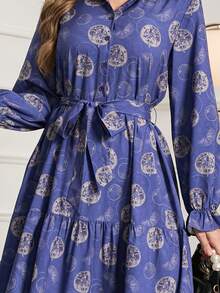Spring & Winter Clothes New Floral Print Maxi Dress Vacation Loose Ladies Allover Print Abayas Robe - Blue - View 7