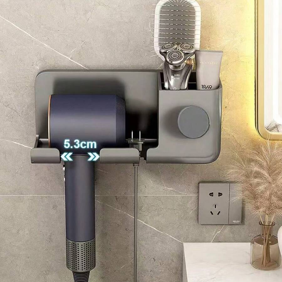 1 Giá để máy sấy tóc cho phòng tắm & bàn trang điểm, Kệ treo tường đựng mỹ phẩm chăm sóc da, cọ trang điểm - Nhiều màu - Xem 1