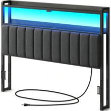 GREENSTELL Headboard For Twin/Full/Queen Size Bed With Storage, Headboards With Outlets, USB Ports And LED Light, 60,000 DIY Color Of LED Light, Head Board With USB & Type C Port, Height Adjustable, Height Adjustable, Comfortable Headboard - Xem 5