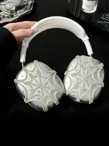 1 Pair Rhinestone Studded Spider Web Transparent TPU Anti-Scratch Earphone Case, Suitable For AirpodsMax Headphones - Clear - View 5