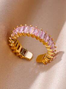 Colored Square Zirconia Open Ring, Fashion Accessories, Luxury Style - Multicolor - View 7