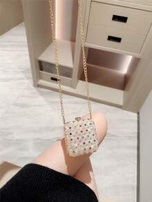 1 件迷你珍珠手拿包，珍珠盒设计，适合晚会、舞会、正式活动，时尚单肩方形包，不能装任何东西 - 白色 - 查看 4