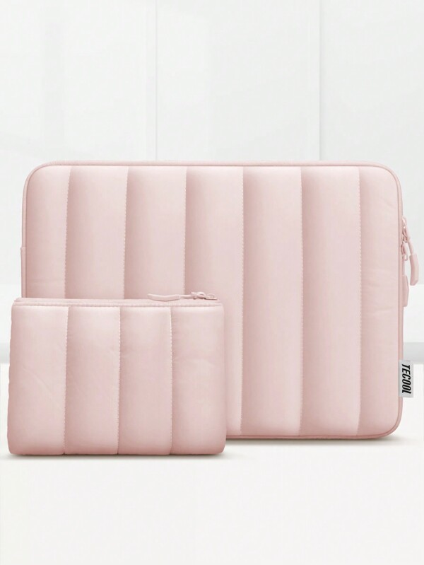 TECOOL 13-16 Inch Puffy Laptop Sleeve Compatible With MacBook Air 13 15 M1 M2 2012-2023/MacBook Pro 13 14 15 16 2010-2022/14-16 Chromebook Surface HP NotebookWaterproof Bag With Accessory Pouch,Pink