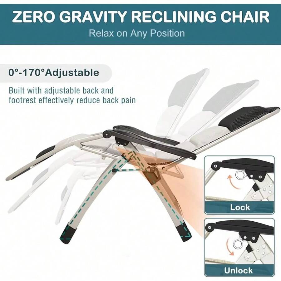 Lounge Chair Patio Zero Gravity Chair Folding Adjustable Reclining