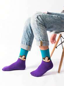1 Pair Unisex Colorful Funny Crew Socks Painting Patterned Famous Art Socks Printed Cool Novelty Fun Dress Socks For Women, Fall