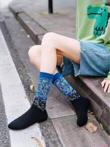 1 Pair Unisex Colorful Funny Crew Socks Painting Patterned Famous Art Socks Printed Cool Novelty Fun Dress Socks For Women, Fall