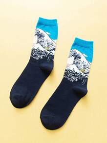 1 Pair Unisex Colorful Funny Crew Socks Painting Patterned Famous Art Socks Printed Cool Novelty Fun Dress Socks For Women, Fall