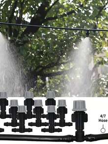 Garden Watering System, Outdoor Mist Cooling System, Automatic Garden Irrigation Sprinklers With Rotating Brass Nozzles, Patio Mist Makers, 1/4" Brass Nozzles, 4/7mm Soft Tubing, Lawn Automatic Drip Irrigation System, Greenhouse Potted Plants, Plastic Material - Multicolor - View 11