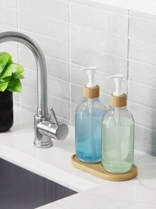 Badezimmer Seifenspender Set, 500ml flüssige Handseife & Lotionspender Set (Mit Bambusplatte), Badezimmer Seifenspender Set (Mit Pumpe), Bauernhaus Stil Badezimmer Deko, Boho Stil Badezimmer Accessoires (Klar), Spülmittel, Handdesinfektionsspray, Flüssige Duschgel - Verschiedenfarbig - Übersicht 7