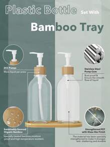 Badezimmer Seifenspender Set, 500ml flüssige Handseife & Lotionspender Set (Mit Bambusplatte), Badezimmer Seifenspender Set (Mit Pumpe), Bauernhaus Stil Badezimmer Deko, Boho Stil Badezimmer Accessoires (Klar), Spülmittel, Handdesinfektionsspray, Flüssige Duschgel - Verschiedenfarbig - Übersicht 2