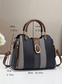 Túi xách nữ thời trang mới, kiểu dáng patchwork, đa năng, thanh lịch, cổ điển, bền chắc, cỡ lớn, thích hợp cho du lịch, mua sắm, làm quà tặng trong các dịp như Lễ Tình nhân. - màu đen - Xem 4