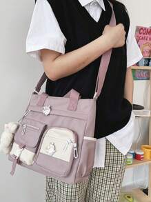 Women's Crossbody Bag With Cute Pins Large Capacity Casual Shoulder Tote Bags For Daily - Màu tím - Xem 5