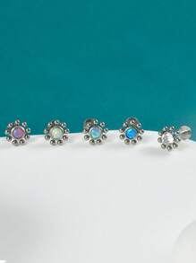 1PC G23 Titanium Opal /Zirconia Sun Flower Lip Studs Cluster Cz Ear Cartilage Tragus Helix Flat Labret Earring Piercing Body Jewelry - Titanium Original Color - View 4