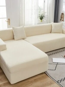 1pc Winter Warm Plush Solid Color Elastic Sofa Cover, Modern Minimalist Anti-Slip All-Inclusive Sofa Protector, Fits L-Shaped And 1/2/3/4 Seat Sofas