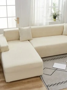 1pc Winter Warm Plush Solid Color Elastic Sofa Cover, Modern Minimalist Anti-Slip All-Inclusive Sofa Protector, Fits L-Shaped And 1/2/3/4 Seat Sofas