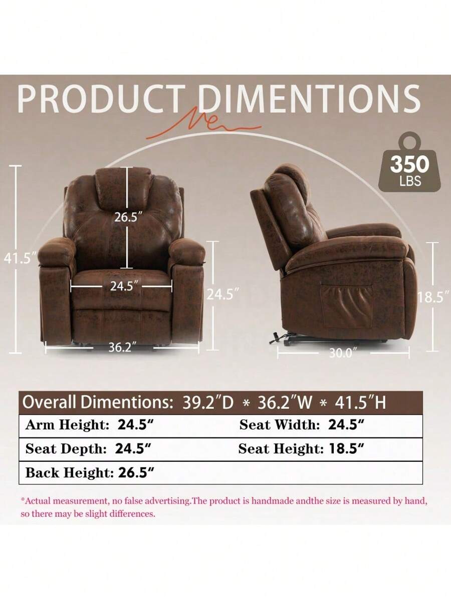 Power Lift Recliner Chair With Massage Elderly, Overstuffed Wide