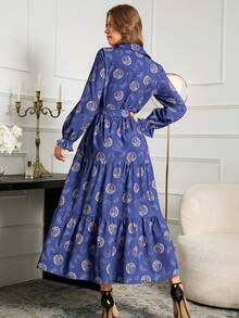 Spring & Winter Clothes New Floral Print Maxi Dress Vacation Loose Ladies Allover Print Abayas Robe - Blue - View 2