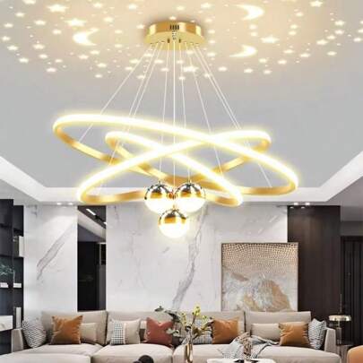 Suspension LED multi-anneaux ciel étoilé moderne, élégante et créative, idéale pour le salon, la salle à manger, la chambre, le bar ou le couloir.