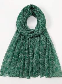 1pc Paisley Pattern Casual Elegant Street Chic Lightweight Business Party Polyester Chiffon Floral Print Scarf, Suitable For Spring, Summer, Autumn And Winter, Nature Green Floral