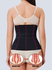 1pc Body Shaper Belts Women Waist Trainers Black Breathable Cropped Waist Girdle Waist Cincher Super Tight Shapewear Compression Tummy Control Slimming Belly Reduction - Black - View 3