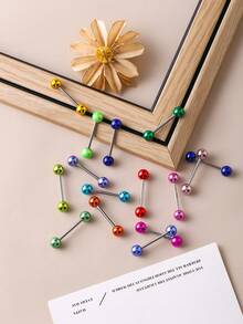 15Pcs Mixed Acrylic Vacuum Coated Metal Color Tongue Nail Punk Hip-Hop Stainless Steel Anti Allergy European And American Fashion Popular Hot Girl Versatile Tongue Ring Women Daily Wear