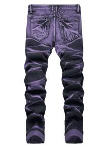 Men's Ripped Jeans Regular Fit Distressed Slim Straight Leg Stacked Biker Fashion Comfort Denim Pants - Purple - View 2