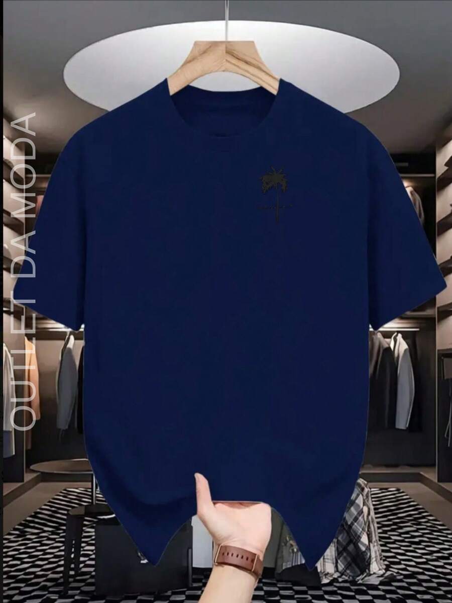 Men's California Coconut Tree T-Shirt 100% Cotton Shirt Premium Mesh - 藏蓝色 - 查看 1
