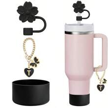 Compatible con accesorios de la Copa , 1 pieza Tapa de pajita con flor de cerezo rosa para taza, 1 pieza Bota de silicona, 1 pieza Encantos con letras lindas para tumblers de 30 y 40 onzas con asa, regalo para el Día de la Madre