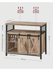 VASAGLE Aparador, Armario de Cocina, Armario de Almacenamiento, con 2 Puertas Correderas, 33 x 100 x 80 cm, Estantes Ajustables, para Salón, Marrón Camello y Negro Tinta - Marrón Chocolate - Ver 7
