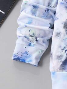 2 件套年轻男孩休闲摩托车骑手印花扎染全印花长袖连帽衫和裤子套装，适合春秋季节，运动、休闲、日常穿着、户外、学校 - 藍白色 - 查看 5