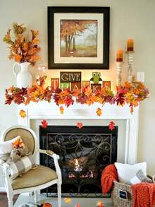 秋季花环枫叶，5.9 英尺/件 7 色悬挂藤蔓花环人造万圣节秋叶花环感恩节装饰适用于家庭婚礼壁炉派对 - 彩色 - 查看 7