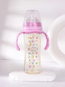 1pc 270ml Geometric Pattern PPSU Baby Bottle With Silicone Nipple, Anti-Drop Material With Handle For Self-Feeding