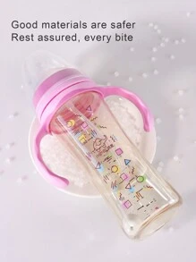 1pc 270ml Geometric Pattern PPSU Baby Bottle With Silicone Nipple, Anti-Drop Material With Handle For Self-Feeding