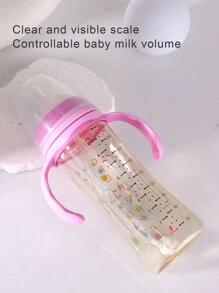 1pc 270ml Geometric Pattern PPSU Baby Bottle With Silicone Nipple, Anti-Drop Material With Handle For Self-Feeding