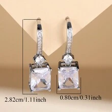 1 对时尚奢华方形立方氧化锆时尚耳环，精致设计，高端质感，适合女性 - 耳圈 - 查看 1