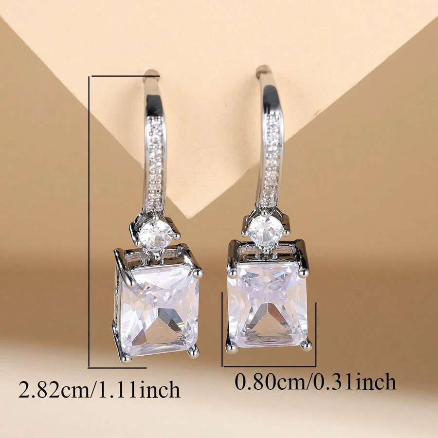 1 对时尚奢华方形立方氧化锆时尚耳环，精致设计，高端质感，适合女性 - 耳圈 - 查看 1