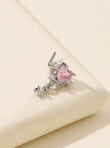 1 件粉色 L 型鼻钉，时尚可爱简约水钻心形鼻环，适合女性日常佩戴鼻环饰品