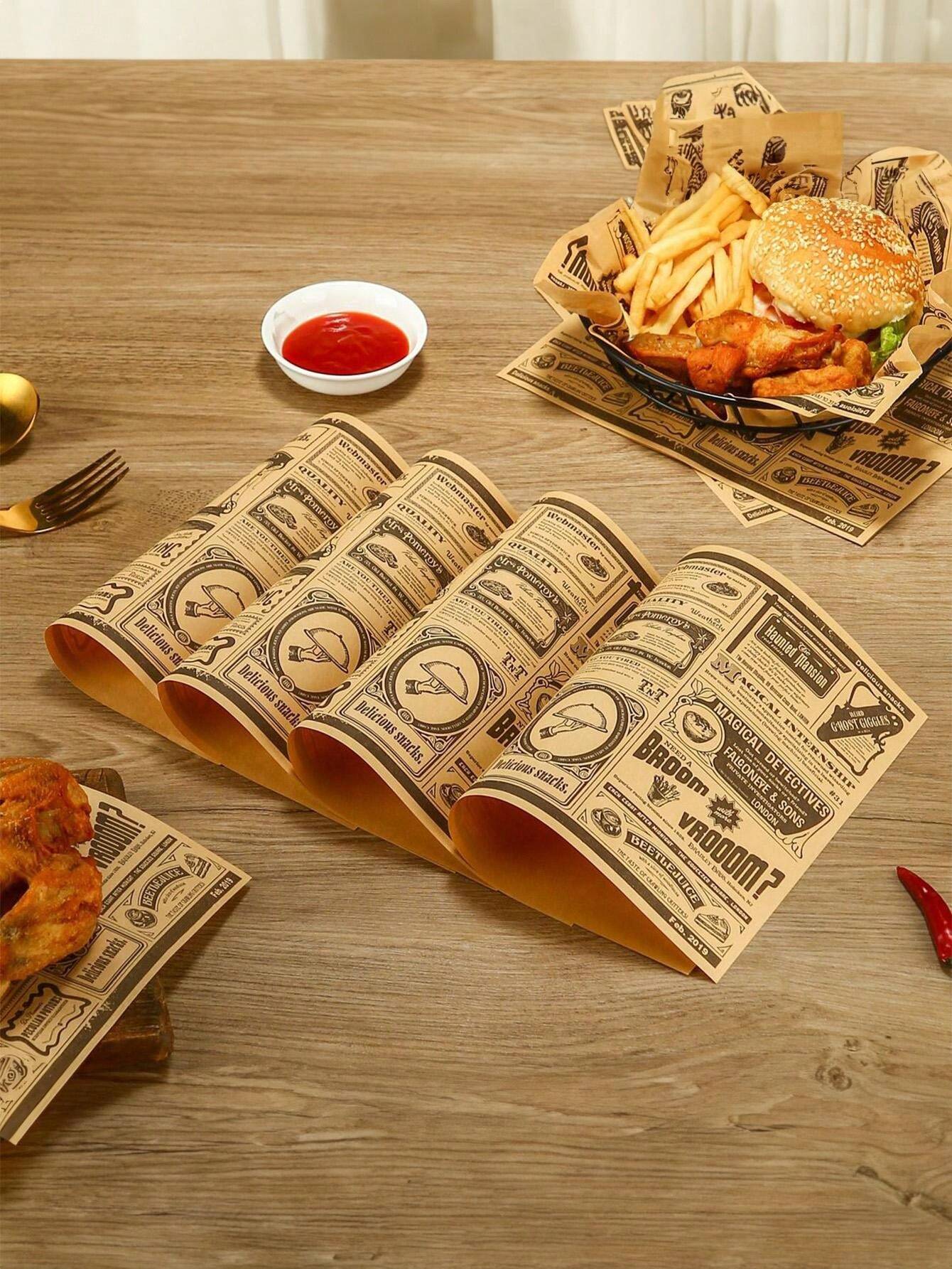 25pcs Vintage GreaseProof Kraft Paper Liner, Thick Oil Absorbing Paper