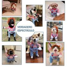 ANTSAY Disfraz de Halloween para mascotas, Disfraz de muñeca de perro novedosa, Lindos disfraces de mascotas para Halloween, Navidad, Cosplay, fiesta, Ropa divertidos para gatos, cachorros, perros medianos