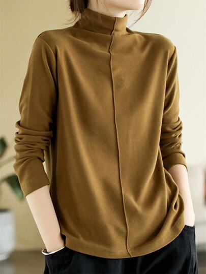 Roupa íntima térmica de gola alta, blusa macia e confortável de manga comprida, roupa de dormir feminina