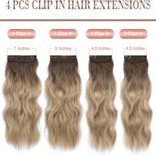 Extensiones con clip, 4 piezas de extensiones de cabello largo ondulado, extensiones de cabello sintético suave natural, postizo con clip para mujeres y niñas