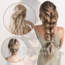 Extensiones con clip, 4 piezas de extensiones de cabello largo ondulado, extensiones de cabello sintético suave natural, postizo con clip para mujeres y niñas