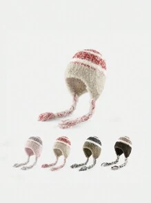 1pc Braided Colorful Tassel Beanie, Knitted Mixed Color Women Outdoor Travel Photography Props, Spring