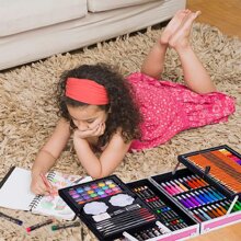 145 Piece Drawing And Art Supplies Kit, Professional Art Set, Sketching And Drawing Art Kit, Painting Kit With Aluminum Case, Foldable Watercolor Paint Set - Pink - View 4