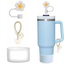 Compatible con accesorios de la Copa , 1 pieza Tapa de pajita con flor de cerezo rosa para taza, 1 pieza Bota de silicona, 1 pieza Encantos con letras lindas para tumblers de 30 y 40 onzas con asa, regalo para el Día de la Madre