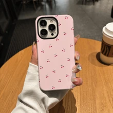 1PC 2-In-1 Full Covering Silky Smooth 3D Creative Cherry Pattern Phone Case Compatible With Iphone 16 Waterproof Shockproof Anti-Fall Scratch Resistant
